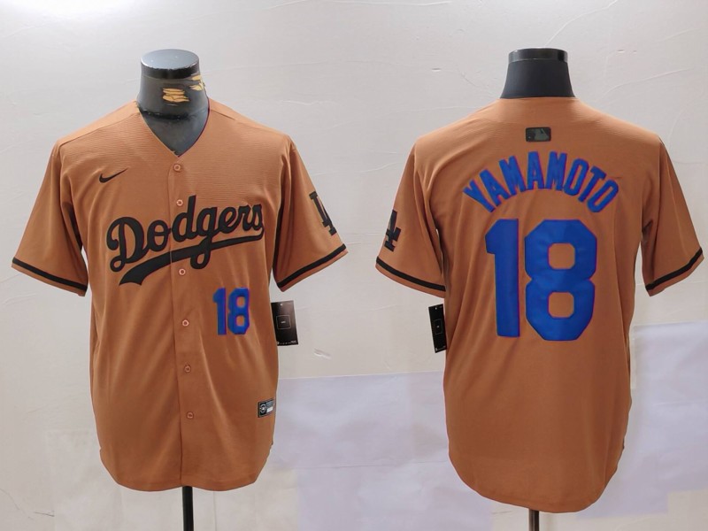Men Los Angeles Dodgers #18 Yamamoto army green joint name 2024 Nike MLB Jersey style 4->los angeles dodgers->MLB Jersey